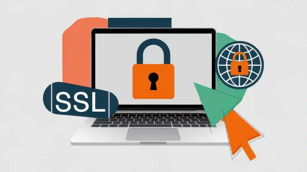 A laptop with a lock icon, representing SSL security