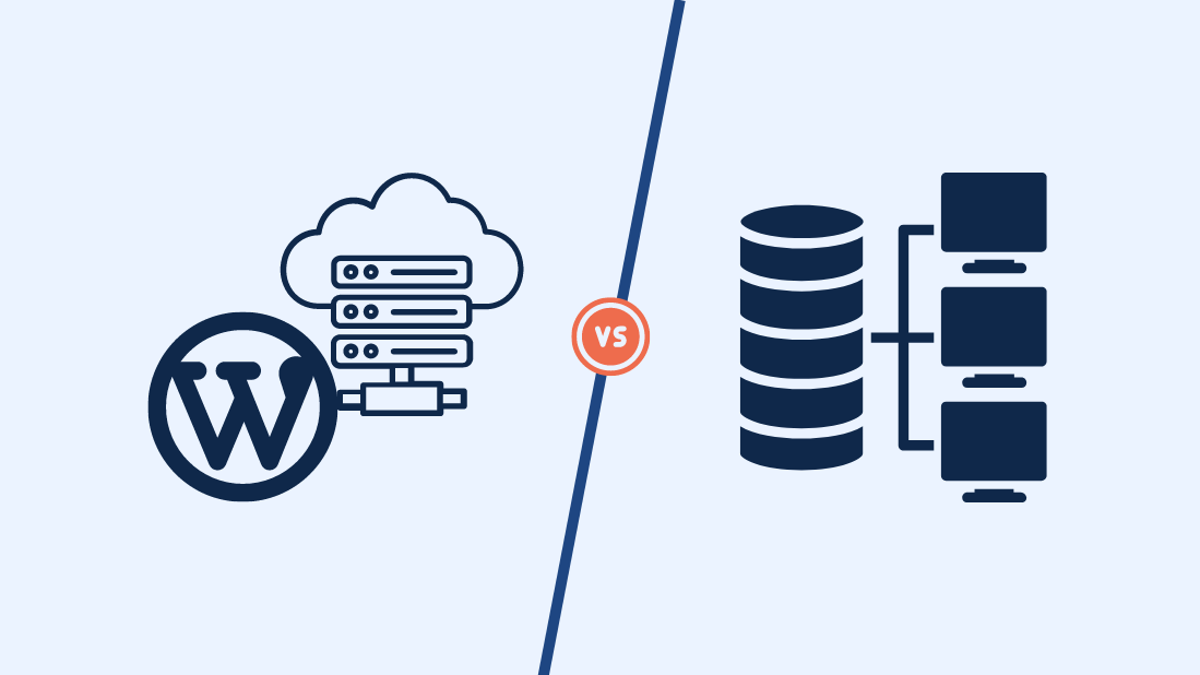 Comparison between WordPress Hosting and Shared Hosting with server icons