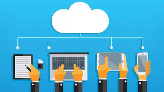 Devices connected to the cloud, representing cloud computing.