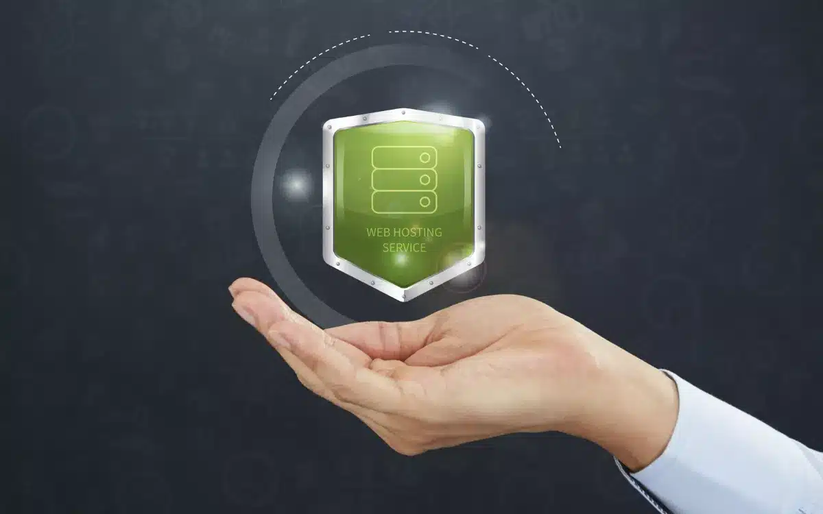 a hand with web hosting icon above showing reliability