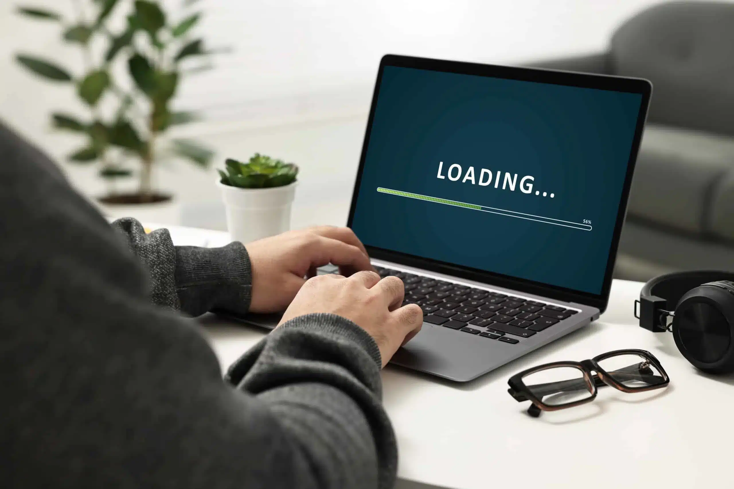 zoom in view of a slow loading website on a laptop