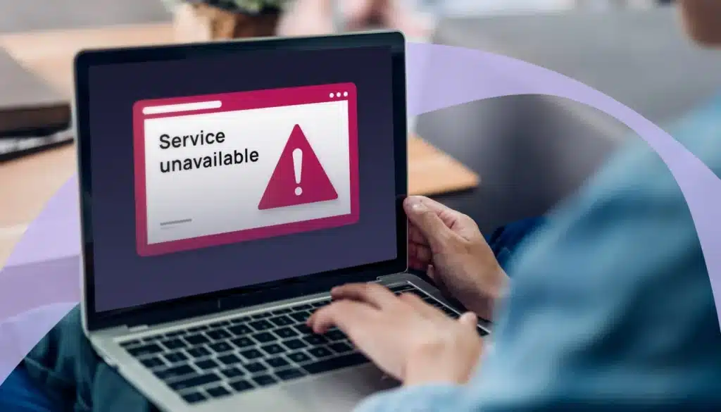 Laptop screen displaying a ‘Service unavailable’ error message.