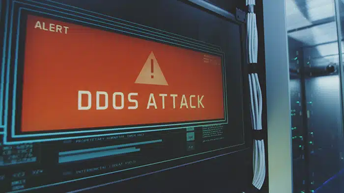 Screen displaying a DDoS attack alert warning.